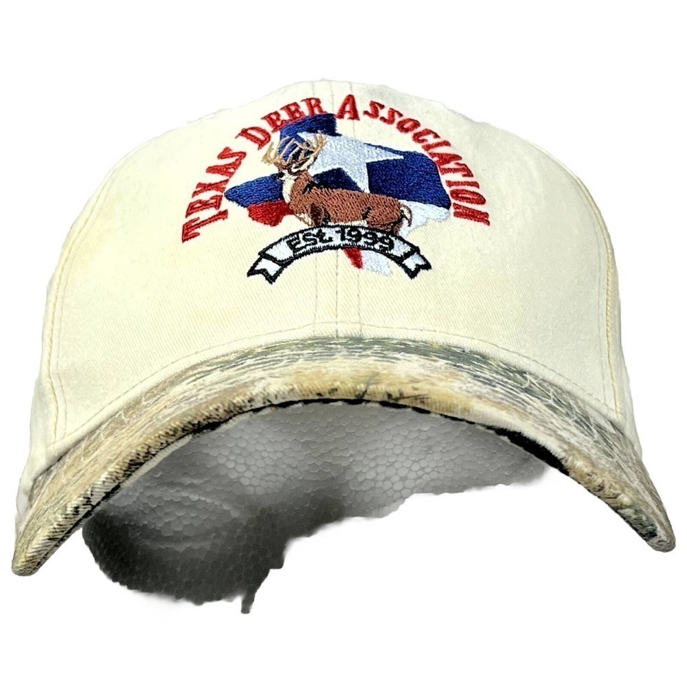 NOS Texas Deer Association Camouflage Strapback Ball Cap Embroidered Logo Hat